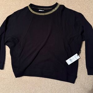 Dex mock neck black sweater/ sweatshirt with gold jeweled neckline Small